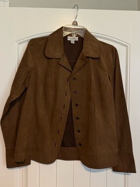 Women's Brown Suede-Like Button-Front Jacket